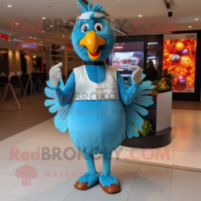 Sky Blue Turkey mascot costume character dressed with a Jeggings and Necklaces