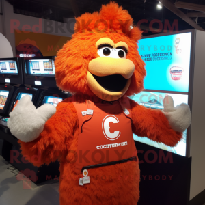 Orange Chicken Parmesan mascot costume character dressed with a Button-Up Shirt and Mittens