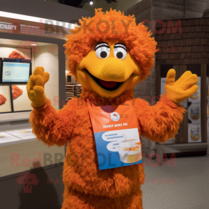Orange Chicken Parmesan mascot costume character dressed with a Button-Up Shirt and Mittens