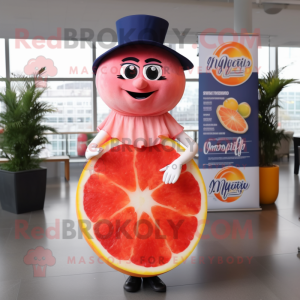 Navy Grapefruit mascot costume character dressed with a Maxi Dress and Rings