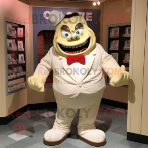 Cream Ogre mascot costume character dressed with a Dress Shirt and Bow ties