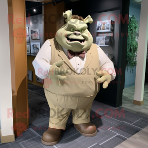 Cream Ogre mascot costume character dressed with a Dress Shirt and Bow ties