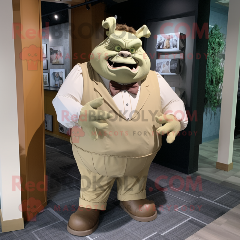 Cream Ogre mascot costume character dressed with a Dress Shirt and Bow ties Cream Ogre mascot costume character dressed with a Dress Shirt and Bow ties
