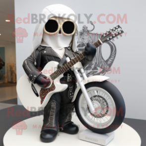 White Celtic Harp mascot costume character dressed with a Biker Jacket and Keychains