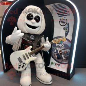 White Celtic Harp mascot costume character dressed with a Biker Jacket and Keychains