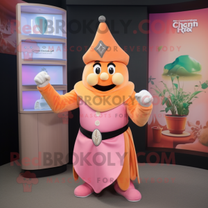 Peach Wizard mascot costume character dressed with a Tank Top and Brooches