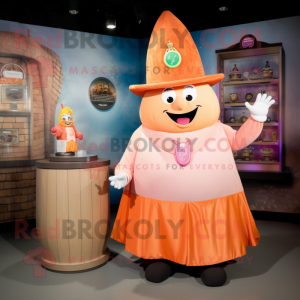 Peach Wizard mascot costume character dressed with a Tank Top and Brooches