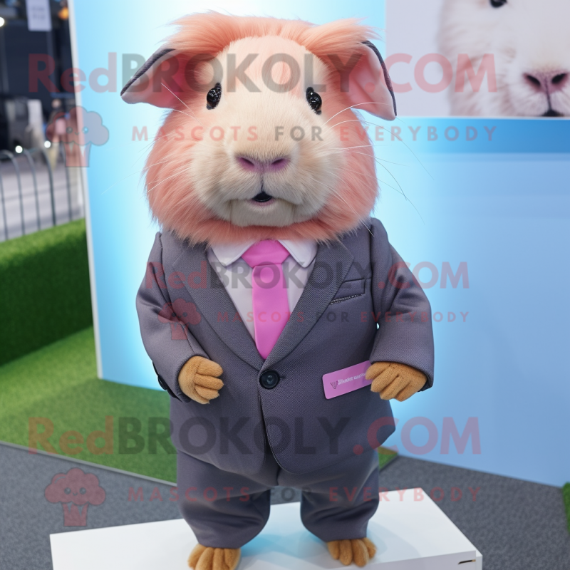 Pink Guinea Pig mascot costume character dressed with a Blouse and Pocket squares