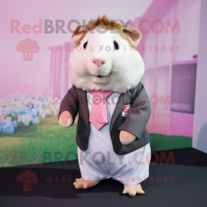 Pink Guinea Pig mascot costume character dressed with a Blouse and Pocket squares