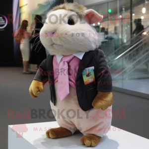 Pink Guinea Pig mascot costume character dressed with a Blouse and Pocket squares