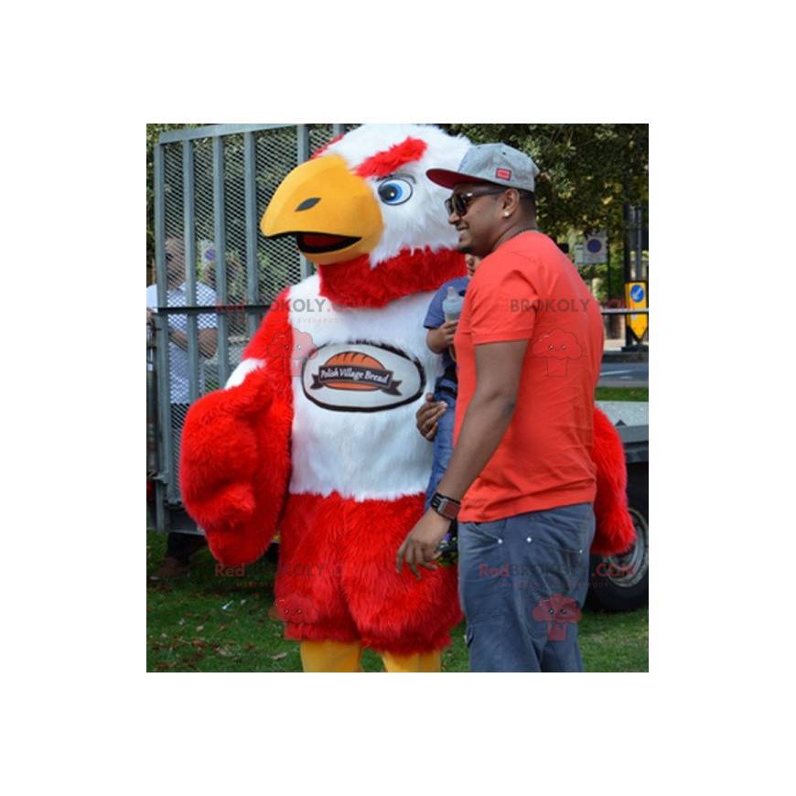 Mascotte de vautour rouge et blanc géant et poilu -