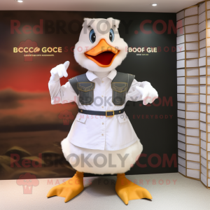 White Geese mascot costume character dressed with a Vest and Bracelets