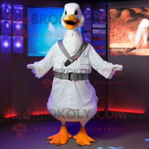 White Geese mascot costume character dressed with a Vest and Bracelets