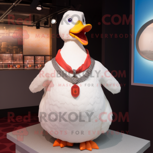 White Geese mascot costume character dressed with a Vest and Bracelets