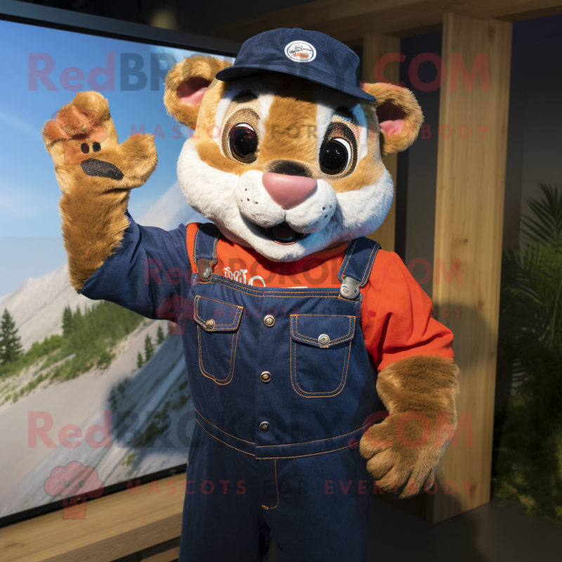 nan Puma mascot costume character dressed with a Dungarees and Headbands