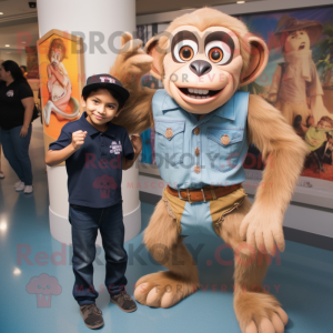 Tan Capuchin Monkey mascot costume character dressed with a Jeans and Watches