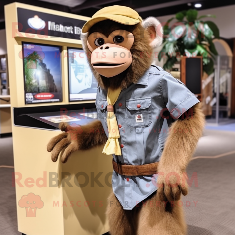 Tan Capuchin Monkey mascot costume character dressed with a Jeans and Watches