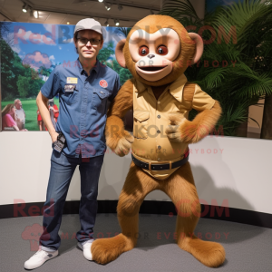 Tan Capuchin Monkey mascot costume character dressed with a Jeans and Watches