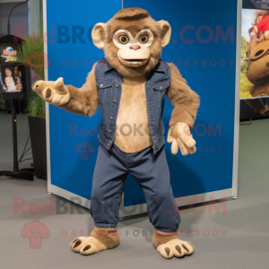 Tan Capuchin Monkey mascot costume character dressed with a Jeans and Watches