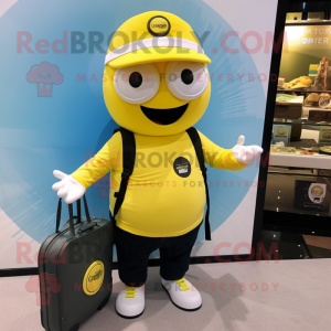 Yellow Engagement Ring mascot costume character dressed with a Polo Tee and Wallets