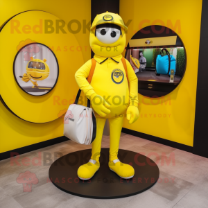 Yellow Engagement Ring mascot costume character dressed with a Polo Tee and Wallets