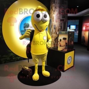 Yellow Engagement Ring mascot costume character dressed with a Polo Tee and Wallets