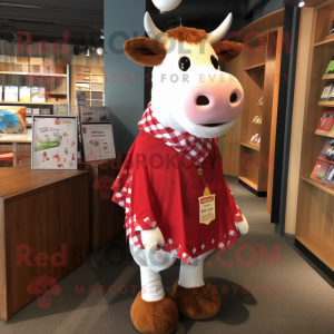 Red Hereford Cow mascot costume character dressed with a Dress Shirt and Hairpins