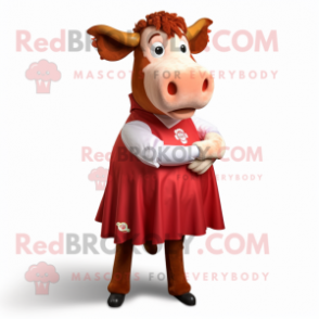 Red Hereford Cow mascot costume character dressed with a Dress Shirt and Hairpins