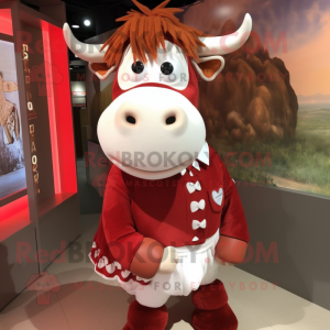 Red Hereford Cow mascot costume character dressed with a Dress Shirt and Hairpins