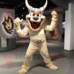 Beige Devil mascot costume character dressed with a Jumpsuit and Suspenders