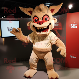 Beige Devil mascot costume character dressed with a Jumpsuit and Suspenders