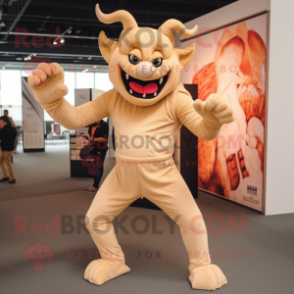 Beige Devil mascot costume character dressed with a Jumpsuit and Suspenders