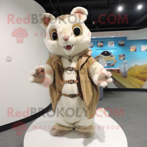 Cream Flying Squirrel mascot costume character dressed with a Parka and Necklaces
