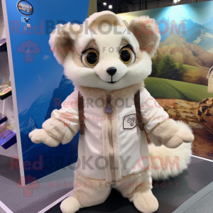 Cream Flying Squirrel mascot costume character dressed with a Parka and Necklaces