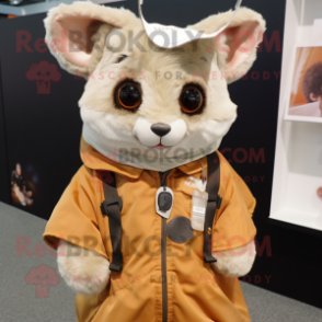 Cream Flying Squirrel mascot costume character dressed with a Parka and Necklaces