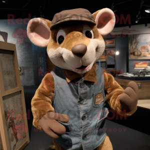 Rust Rat mascot costume character dressed with a Henley Tee and Mittens