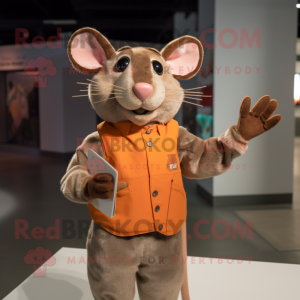 Rust Rat mascot costume character dressed with a Henley Tee and Mittens