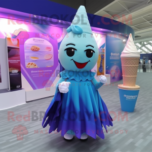 Blue Ice Cream Cone mascot costume character dressed with a Maxi Skirt and Shawls