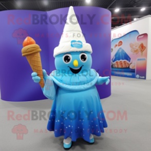 Blue Ice Cream Cone mascot costume character dressed with a Maxi Skirt and Shawls