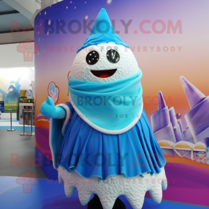 Blue Ice Cream Cone mascot costume character dressed with a Maxi Skirt and Shawls