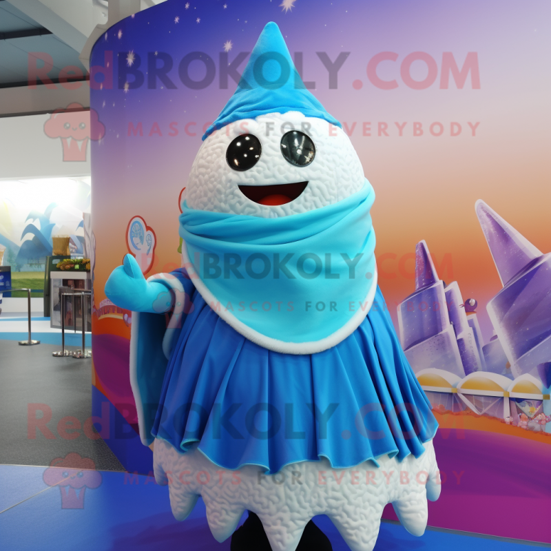 Blue Ice Cream Cone mascot costume character dressed with a Maxi Skirt and Shawls Blue Ice Cream Cone mascot costume character dressed with a Maxi Skirt and Shawls