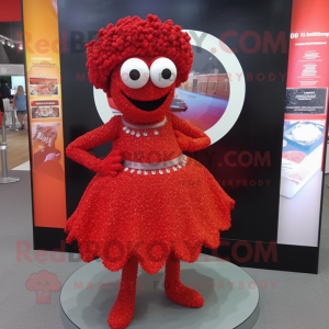 Red Paella mascot costume character dressed with a A-Line Skirt and Bracelet watches