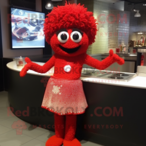 Red Paella mascot costume character dressed with a A-Line Skirt and Bracelet watches