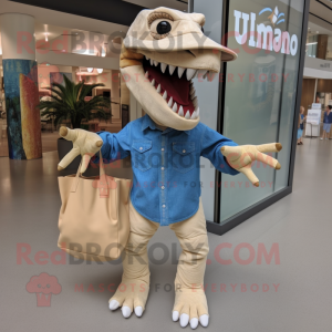 Beige Allosaurus maskot...