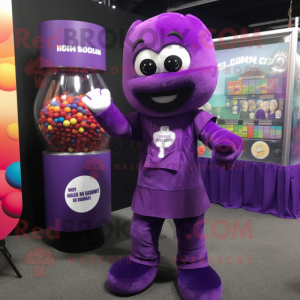 Purple Gumball Machine mascot costume character dressed with a Long Sleeve Tee and Mittens