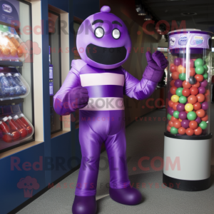 Purple Gumball Machine mascot costume character dressed with a Long Sleeve Tee and Mittens