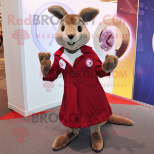 Maroon Kangaroo mascot costume character dressed with a Circle Skirt and Lapel pins