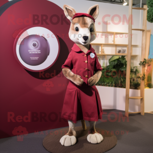 Maroon Kangaroo mascot costume character dressed with a Circle Skirt and Lapel pins