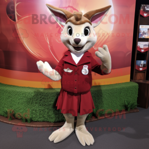 Maroon Kangaroo mascot costume character dressed with a Circle Skirt and Lapel pins