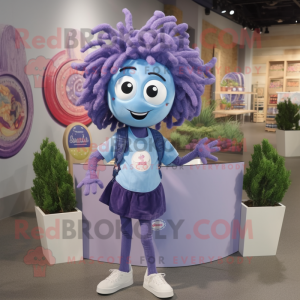 Lavender Medusa mascot costume character dressed with a Chambray Shirt and Headbands